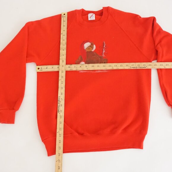 Vintage Jerzees Red Teddy Bear Christmas Sweatshirt Festive Holiday Santa Hat  L - Picture 3 of 10